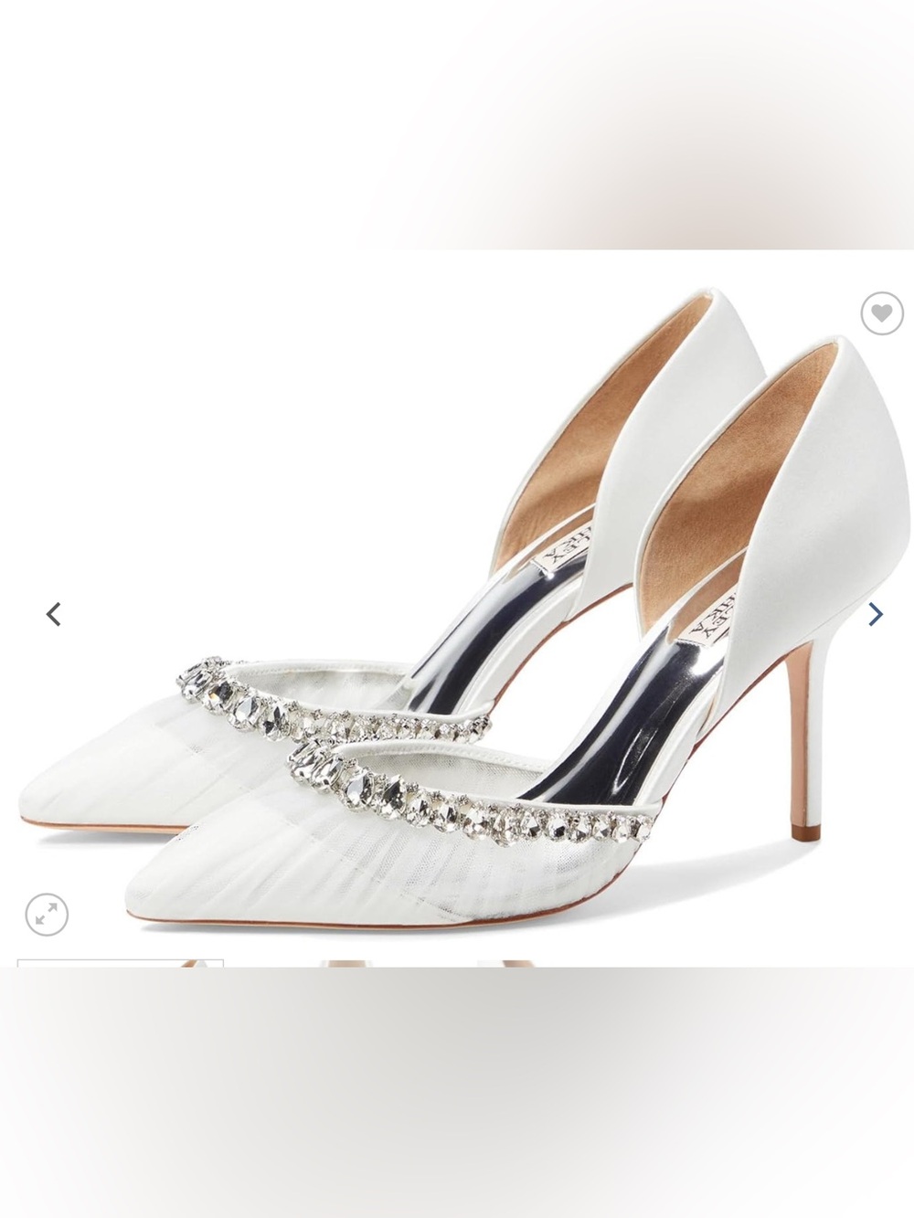 Badgley Mischka Everley satin d'Orsay heels featuring crystal embellishments